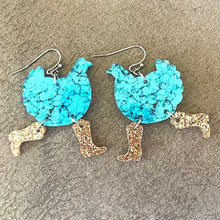 Load image into Gallery viewer, Chicken in boots Dangle Earrings
