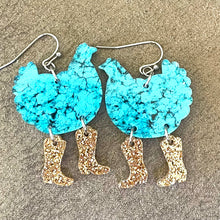 Load image into Gallery viewer, Chicken in boots Dangle Earrings
